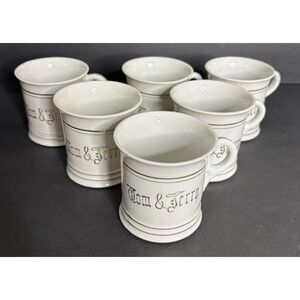 6 Tom & Jerry Cup White Gold Letters Made In Japan Holiday Egg Nog Handled